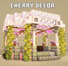 an image of a building made out of flowers and greenery with the words cherry decor above it