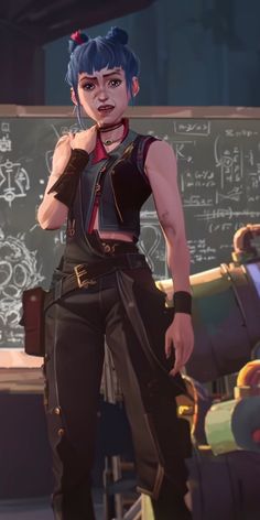 an animated character standing in front of a chalkboard