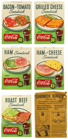 four different menus for sandwiches, ham and cheese