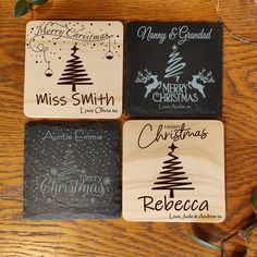 four coasters with christmas designs on them