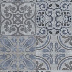 an artistic tile design in grey and gray tones, with different designs on the tiles