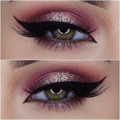 Burgundy & Champagne Eye Glitter Look Eye Makeup Glitter, Holiday Makeup Looks, Beauty Make-up, Makijaż Smokey Eye, Holiday Makeup, Makeup Designs, Makeup Goals