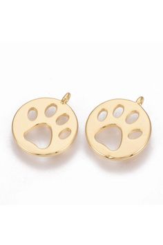 pair of gold plated earrings with paw prints on the front and back of each ear