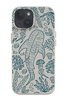 a phone case with an image of a dolphin and seaweeds on the back