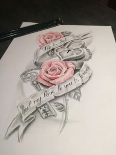 a drawing of roses and an arrow with the words, but my love to you is yours