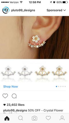 Flower Ear, Ear Jacket Earring, Bar Stud Earrings, Trendy Earrings, Crystal Stud Earrings, Crystal Flower, Flower Earrings Studs, Flower Studs, Flower Fashion