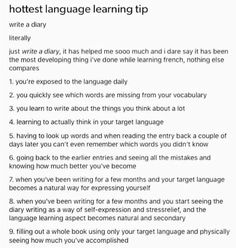 a text description with the words'hotest language learning tip'written in it