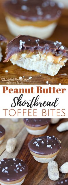 peanut butter shortbread toffee bites with chocolate frosting and sea salt on top