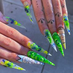 3,855 Likes, 34 Comments - NAIL ARTIST | Lonna Janee (@lonnanailedit) on Instagram: ““Yeah, sure, I mean, if you spend all day shuffling words around, you can make anything sound bad,…” Scream Nails, Crazy Nail Art, Rick Y Morty, Long Nail Designs, Exotic Nails, Hot Nails, Square Acrylic Nails