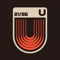 an orange and black logo with the letter u in it's center on a dark background