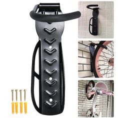 an image of bicycle handlebars and spokes attached to a bike tire holder