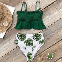 Swimsuit For Big Tummy, Trend Pony, Bustier Swimsuit, Boho Bathing Suit, Cheap Bathing Suits, Swimsuits Sporty, Floral Tankini, Boho Swimwear, Green Leaf Print