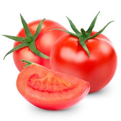 three tomatoes and one half cut in half