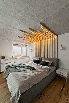 an image of a bedroom setting with wood flooring and white walls in the background