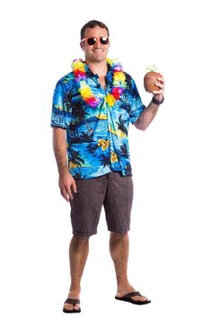 Mens Blue Hawaiian Shirt - The Base Warehouse Hawaiian Costume Men, Luau Outfits Men, Hawaiian Shirt Drawing, Hawaiian Shirt Outfit Mens, Hawaiian Outfit For Men, Hawaiian Man, Hawaiian Party Outfit, Hawiian Shirts, Hawaiian Outfit Men