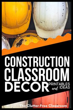 a book cover for construction classroom decor with pumpkins and other items in the background