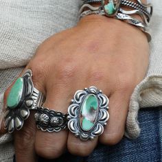 L: 1/2'' Hallmark: R Sterling Silver Authentic, Native American Made Silver Smithing Jewelry, Turquoise Cowgirl, Real Turquoise Jewelry, Western Fashion Jewelry, Western Aesthetics, Vintage Turquoise Jewelry, Western Rings, Hippie Cowgirl, Christian Bracelets