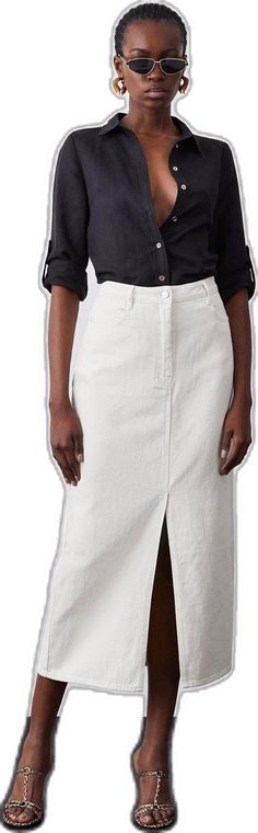 Casual White Denim Skirt For Fall, Classic Cotton Denim Skirt For Spring, Maxi Jean Skirt, Skirt Collection, Denim Maxi, Denim Maxi Skirt, Karen Millen, Light Wash Denim, Jean Skirt