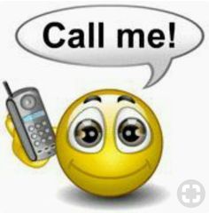 a smiley face holding a cell phone with the word call me in a speech bubble