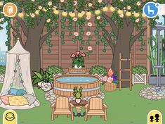 an animated garden with plants and potted plants