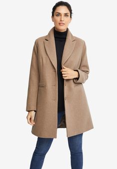 The menswear-inspired silhouette of this coat makes it a timeless investment. Features a shawl collar with a notched lapel, single breasted 2 button Swedish Fashion, Tailored Coat, Long Wool Coat, Dark Taupe, Plus Size Coats, Wool Blend Coat, Swimsuits For All, Fashion Weeks, Fleece Coat