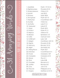 a pink and white floral print with the words, bible verses