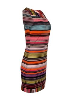 Look colorful and chic in this stunning shift dress from Trina Turk! Made with a vibrant and stylish striped design, this playful satin number will brighten up any day. Pair it with a bold and bright heel for a head-turning ensemble. Size 4 96% Polyester, 4% Spandex Unlined Pullover Shift silhouette Boat neckline Sleeveless Bust 32" Waist 31" Shoulder to hem 34" Casual Multicolor Dresses With Vertical Stripes, Casual Multicolor Dress With Vertical Stripes, Casual Multicolor Striped Dresses, Casual Multicolor Vertical Stripe Dresses, Spring Dresses With Vertical Stripes In Multicolor, Spring Multicolor Striped Dresses, Multicolor Dress With Vertical Stripes, Chic Multicolor Vertical Stripes Dress, Multicolor Vertical Stripe Dress