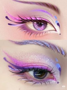 Easy Fairy Eye Makeup, Genshin Impact Inspired Makeup, Painting Makeup Art, Espeon Makeup, Purple Makeup Aesthetic, Anime Eyeshadow, Mythical Makeup, Rain Makeup, Makeup Looks Colorful