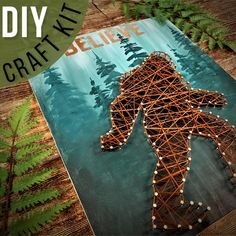 an image of a bear made out of string and wood with the words diy kit craft i believe on it