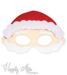 a red and white mask with santa's hat on it