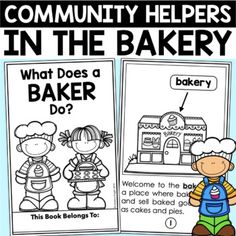 the community helpers in the bakery activity book for children to learn how to bake