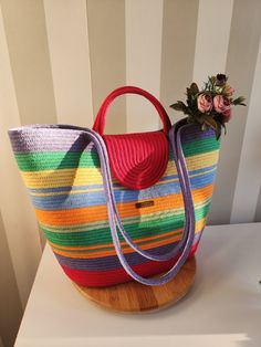 Our product has been carefully prepared for you with a sewing machine from completely natural threads. It is handmade. You can use it as a daily or beach bag. Product size: height 30 cm, diameter 50 cm Large Capacity Multicolor Crochet Summer Bag, Handmade Red Shoulder Bag For Beach, Colorful Shoulder Beach Bag, Handmade Casual Colorful Beach Bag, Handmade Red Straw Bag For Beach, Handmade Multicolor Shoulder Bag For Beach Season, Colorful Casual Crochet Beach Bag, Handmade Multicolor Summer Beach Bag, Colorful Beach Bag With Braided Handles