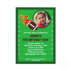 a green football birthday party card