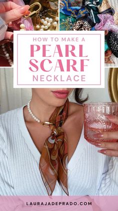 Wearing A Pearl Necklace, Beads And Pearls Necklace, Scarf With Pearl Necklace, Scarf Necklace Diy, Scarf And Pearl Necklace, Diy Scarf Ring, Scarf With Pearls, Beaded Scarf Necklace, Scarf And Pearls