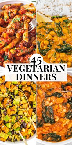 four different types of vegetarian dinners with text overlay