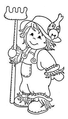 a coloring page with a girl holding a wrench and a bird on her shoulder