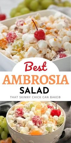 Best Ambrosia Salad, Marshmallow Salad, Salad Apple, Ambrosia Recipe, Fluff Salad Recipes, Ambrosia Fruit Salad, Easy Fruit Salad Recipes, Dessert Oreo