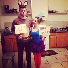 Road Runner and Wile E. Coyote Halloween Costume. #looneytunes #couplescostumes #roadrunner #coyote