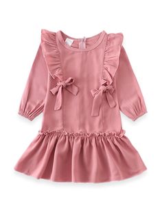 Dusky Pink Ruffle Dress - ARIA KIDS Green Ruffle Dress, Dress For Everyday, Pink Ruffle Dress, Long Sleeve Ruffle Dress, Dusky Pink, Pink Ruffle, Pink Vintage, Sweet Dress, Dress 100