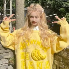 Size: 2XL, Color: Yellow High Quality Vintage Kawaii, Acrylic Fiber, Loose Style, American People, Round Neck, Sleeve Length, Thing 1, Outfit Accessories, Yellow