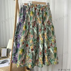 Vintage Jacquard Pleated Puff Skirt with High Waist and Flower Bud Print, Midi Swing Skirt Puff Skirt, Flower Bud, Types Of Skirts, High Waist, High Waisted, Skirt