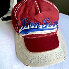 Never Worn, Tour Merchandise Purchase Therefor No Tags. Casual Red Embroidered Hat, Red Embroidered Cotton Hat, Tour Merchandise, Logo New, Bon Jovi, Baseball Hat, New Color, Belts, Vintage Style