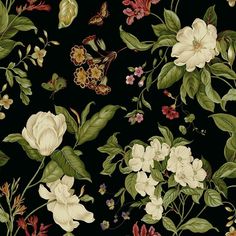 Garden Floral on Black I Poster Print - Unknown-VARPDX123332Z Image 1 Wallpaper Strips, Floral Drapery, Waverly Fabric, Garden Images, Support Mural, Drapery Fabric, Floral Botanical, Floral Wall, Trademark Fine Art