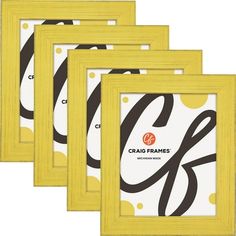 four yellow frames with black and white designs