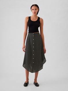 Crepe Handkerchief Hem Midi Skirt | Gap Flowy Viscose Skirt For Daywear, Asymmetrical Maxi Skirt For Daywear, Flowy Asymmetrical Maxi Skirt For Daywear, Summer Fitted Skirt By Gap, Flowy Asymmetrical Rayon Maxi Skirt, Relaxed Handkerchief Hem Lined Skirt, Relaxed Fit Handkerchief Hem Maxi Skirt For Summer, Relaxed Handkerchief Hem Skirt With Lining, Relaxed Asymmetrical Rayon Maxi Skirt