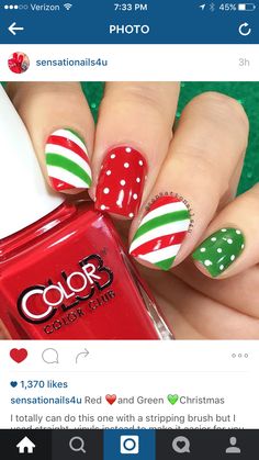 Diy Christmas Nail Designs, Christmas Nail Polish, Christmas Nails Diy, Treats Christmas, Christmas Manicure, Holiday Nail Designs, Cute Christmas Nails, Christmas Nails Easy