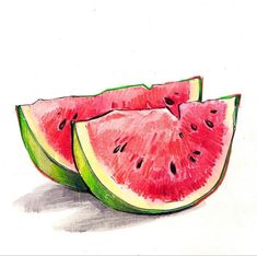 two slices of watermelon are shown in this drawing