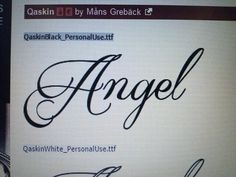 a computer screen with the word angel written in cursive writing on it's display