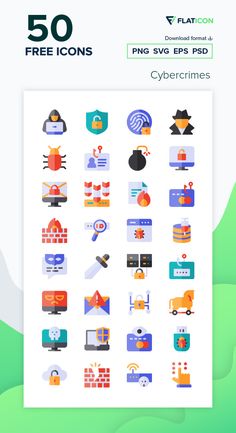 the 50 free icons for cybercrimes are displayed in this screenshote