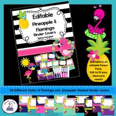 the pineapple and flamingo themed binder covers